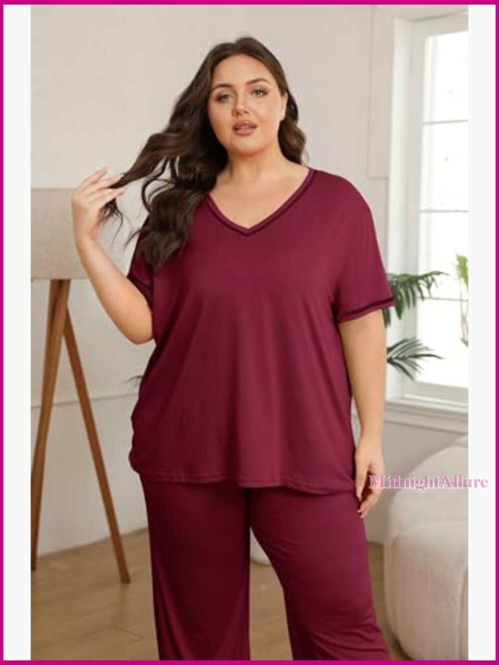 Plus Size Pajama Set Short Sleeve Long Pants Loungewear Sleepwear - Picture 5 of 7